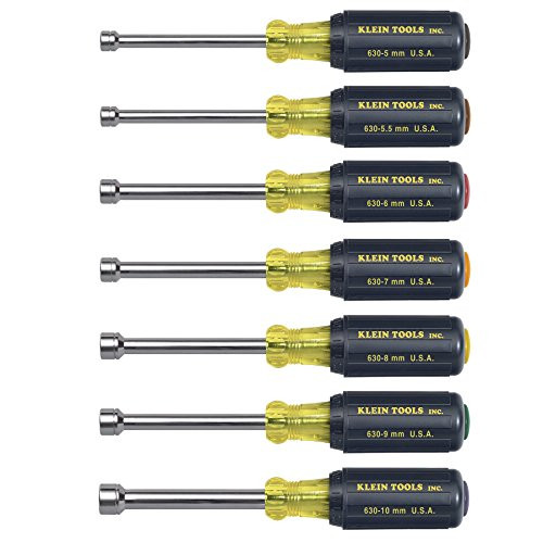 Klein Tools KLE65160 7-Piece Metric Cushion-Grip Nut Driver Set - 3'' Shafts
