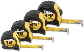 Titan TIT10902 Cushioned Quick Read Tape Measure Set, 4 Piece (Contains 12', 16', 25' And 33' Tapes)