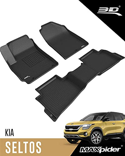 3D MATS/U-AC KA05601509 3D MAXpider All-Weather Floor Mats Compatible with Kia Seltos 2021 Custom Fit Car Mats Floor Liners, Kagu Series (1st & 2nd Row, Black)
