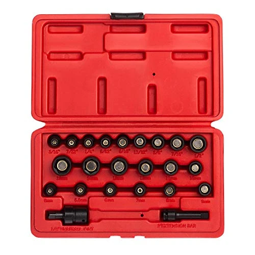 Sunex SU1818 , 1/4 Inch Drive Master Magnetic Socket Set, 23-Piece, SAE/Metric, 3/16" - 1/2", 5mm-15mm, Cr-Mo Steel, Heavy Duty Storage Case, Includes Universal Joint & 2” Extension