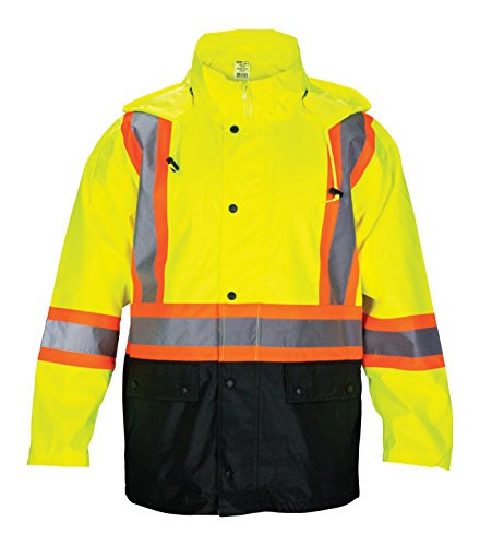 SAS Safety SA690-1519 Rain Jacket, Class 2 Yellow with 2" Reflective Contrasting Trim - Lrg