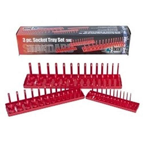 Hansen Global HA9301 Socket Organizer Trays - SAE Socket Holder - 1/4-Inch, 3/8-Inch, 1/2-Inch Drive - 3 Trays Holds 80 Semi-Deep and Deep Sockets - Red