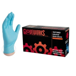 Ammex AMXINPF46100 AMMEX Nitrile Disposable Gloves - Blue Powder-Free Latex-Free Textured Industrial 5 mil Thick Large (Box of 100)