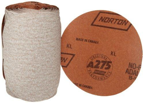 Norton NOR31468 A275 No-Fil Adalox Paper Abrasive Disc, Fiber Backing, Pressure-Sensitive Adhesive, Aluminium Oxide, 6" Diameter, Grit 800 (Roll of 100)