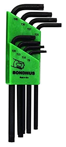 Bondhus BH32434 Set of 8 Tamper Resistant Star L-wrenches, Long Length, sizes TR9-TR40