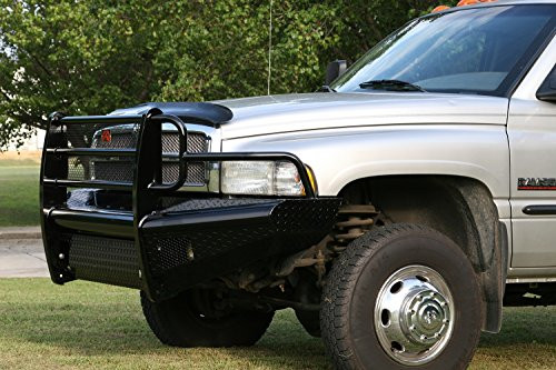 FAB FOURS DR94S15601 Black Steel Front Ranch Bumper 2 Stage Black Powder Coated w/Full Grill Guard Incl. Light Cut-Outs Black Steel Front Ranch Bumper