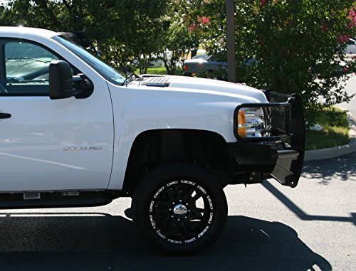 FAB FOURS CH08S20601 Black Steel Front Ranch Bumper 2 Stage Black Powder Coated w/Full Grill Guard Incl. Light Cut-Outs Black Steel Front Ranch Bumper