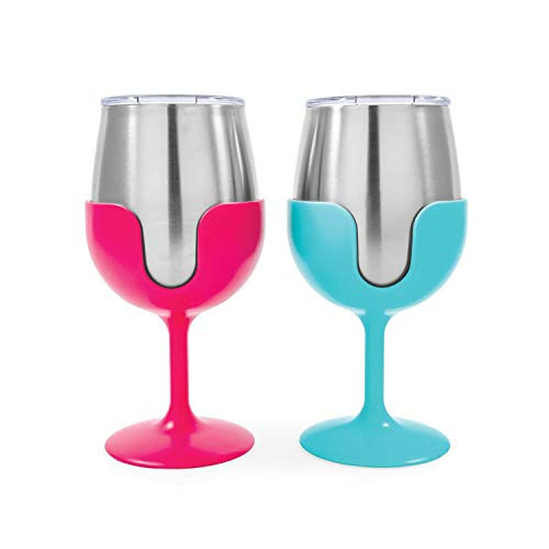 CAMCO RV 51915 WINE TUMBLER SET BLUE/PINK 8OZ