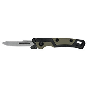 KERSHAW KER-1891 Easy-to-use skinning and caping knife; new ergonomic, olive handle #60A scalpel blades; safely remove with new, easy-to-use liner