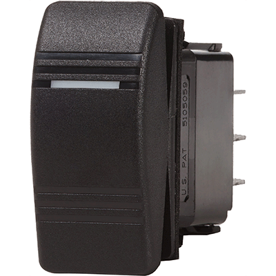 BLUE SEA SYSTEMS BS-8287 BLUE SEA SYSTEMS / Contura Switch, Black, DPST off-on, MFG , Double Pole-Single Throw, Off-On, Black actuator, moisture resistant, 1.45" x .83" mounting hole, 1 LED, 20 Amp @ 12VDC, 15 Amp @ 24VDC.