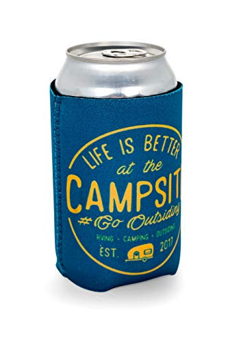 CAMCO 53247 Camco Life is Better at The Campsite Sleeve – Neoprene Soda or Beer Coolie, Fits 12 oz. Cans, Navy Blue and Gold Seal – ()