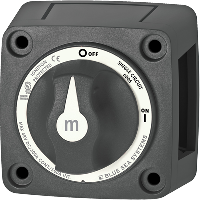 BLUE SEA SYSTEMS BS-6006200 BLUE SEA SYSTEMS Mini Battery Switch, MFG# 6005200, Black, 300A cont., 500A int., 48VDC. Positions: single-circuit on-off. / /