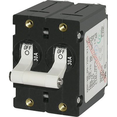 BLUE SEA SYSTEMS BS-7238 Breaker, A, 2 Pole Wht-Toggle AC 30A