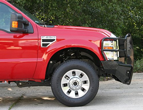 FAB FOURS FS08S19601 Black Steel Front Ranch Bumper 2 Stage Black Powder Coated w/Full Grill Guard Incl. Light Cut-Outs Black Steel Front Ranch Bumper