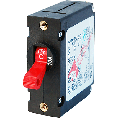 BLUE SEA SYSTEMS BS-7205 Breaker, A, 1 Pole Red-Toggle AC/DC 10A