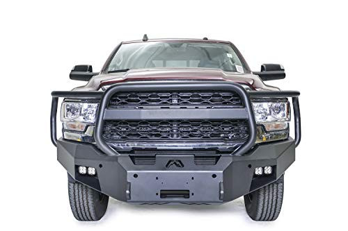 FAB FOURS DR19A44501 Premium Full Width Black Powder Coat Front Winch HD Bumper with Full Grille Guard