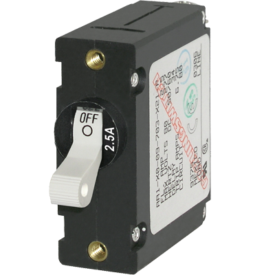 BLUE SEA SYSTEMS BS-7197 Breaker, A, 1 Pole Wht-Toggle AC/DC 2.5A