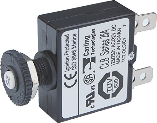 BLUE SEA SYSTEMS 6032071 Blue Sea Systems Push Button Reset Only Quick Connect 25A Circuit Breaker
