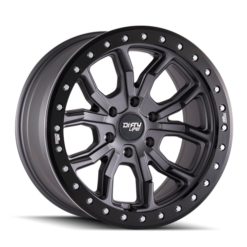 Dirty Life 9303 DT-1 17x9/5x127 BP/-12mm Offset/78.1mm Hub Matte Gunmetal Wheel - Beadlock