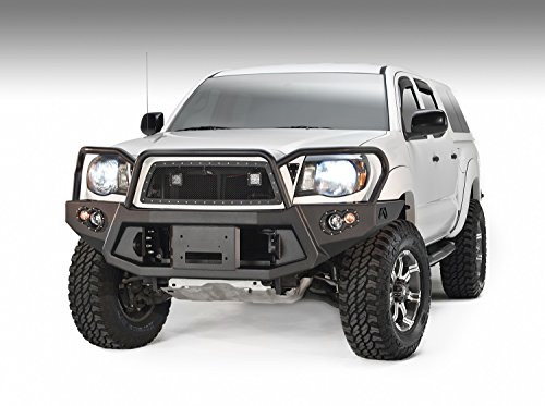 FAB FOURS TT05B15501 Premium Heavy Duty Winch Front Bumper 2 Stage Black Powder Coated w/Full Grill Guard Incl. 1in. D-Ring Mounts/Light Cut-Outs w/ 90mm Fog Lamps/60mm Turn Signals Premium Heavy Duty Winch Front Bumper