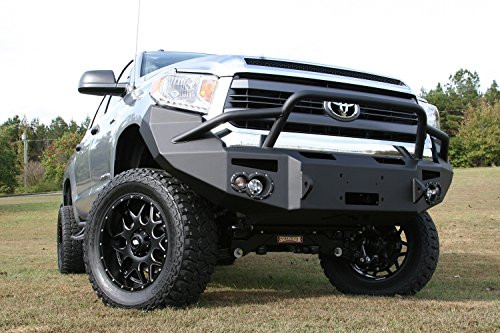 FAB FOURS TT14H28521 Premium Winch Front Bumper 2 Stage Black Powder Coated w/Pre-Runner Grill Guard Incl. 90mm Fog Lamps/60mm Turn Lights D-Ring Mounts Premium Winch Front Bumper