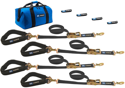 Macs Custom Tie Downs MTD511618 PRO PACK BLACK 2in X 8ft DIRECT HOOK RATCHET STRAPS AND (AXLE STRAPS BLACK 2in X 24in )