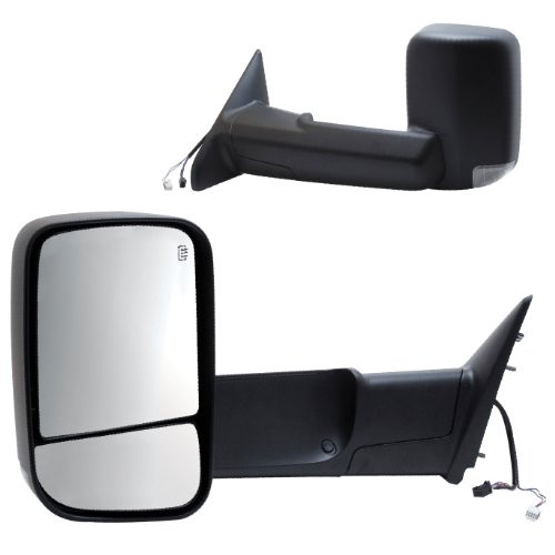 K-SOURCE 6018384C Fit System Towing Mirror Pair for Dodge Ram 1500, 2500, 3500 Code (GPD), flip-Out-Head, Textured Black, Foldaway, Heated Power