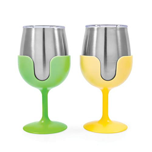 CAMCO RV 51916 WINE TUMBLER SET GREN/YELW 8OZ