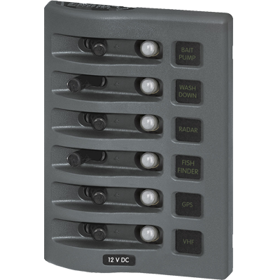BLUE SEA SYSTEMS BS-4376 Switch Panel, WeatherDeck, 6 Pos., Gray
