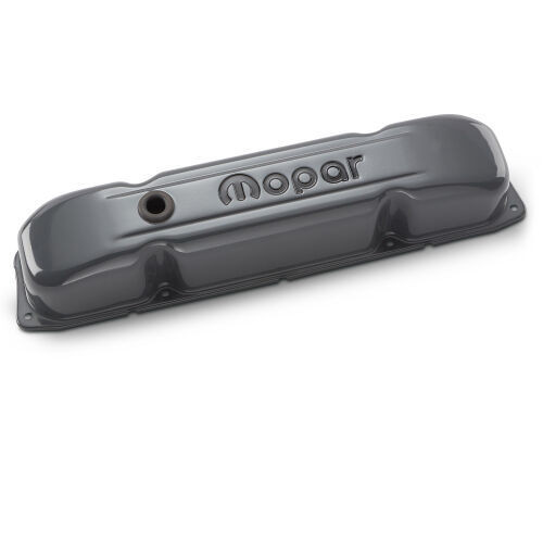 MOPAR STAMPED STEEL VALVE COVER FITS CHRYSLER B/RB ENGINES SHARK GRAY W/ BLACK MOPAR EMBLEM