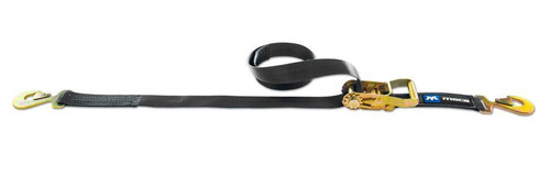 Macs Custom Tie Downs MTD121108 RATCHET STRAP BLACK 2in X 8ft SEWN FIXED END WITH 10K FLAT SNAP HOOKS