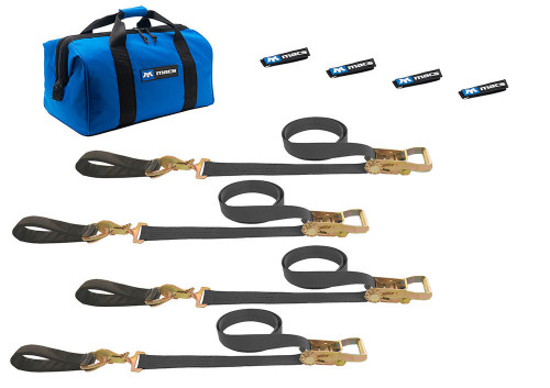 Macs Custom Tie Downs MTD511218 ULTRA PACK BLACK 2in X 8ft DIRECT HOOK RATCHET STRAPS AND (AXLE STRAPS BLACK 2in X 24in )