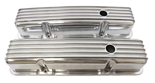 RACING POWER R6181 Company Tall Finned Polished Aluminum Valve Cover for Small Block Chevy