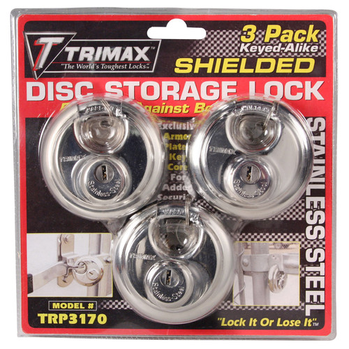 Trimax 4010224 70 mm Round Stainless Steel Padlock with 10 mm Keyed Alike Shackle, (Pack of 3)