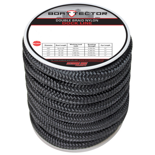 Extreme Max 3006.2309 BoatTector Double Braid Nylon Dock Line - 3/4 x 30, Black