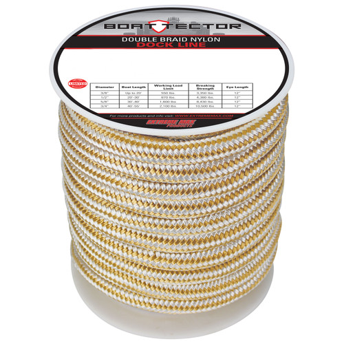 Extreme Max 3006.2329 BoatTector Double Braid Nylon Dock Line - 3/4 x 60, White & Gold