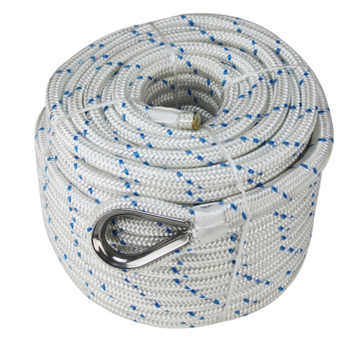 Extreme Max 3006.2538 BoatTector Double Braid Nylon Anchor Line with Thimble - 5/8 x 300, White with Blue Tracer