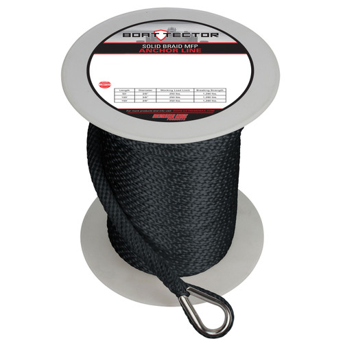 Extreme Max 3006.2291 BoatTector Solid Braid MFP Anchor Line with Thimble - 3/8 x 150, Black