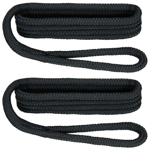 Extreme Max 3006.2168 BoatTector Premium Double Braid Nylon Fender Line Value 2-Pack - 3/8 x 6, Black
