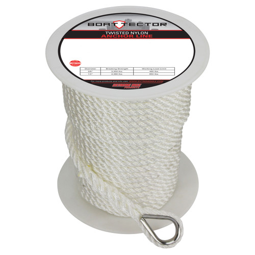 Extreme Max 3006.2294 BoatTector Twisted Nylon Anchor Line with Thimble - 3/8 x 150, White