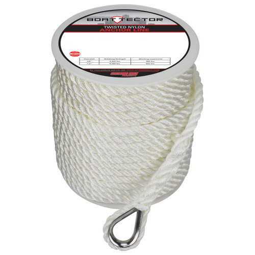 Extreme Max 3006.2303 BoatTector Twisted Nylon Anchor Line with Thimble - 1/2 x 150, White
