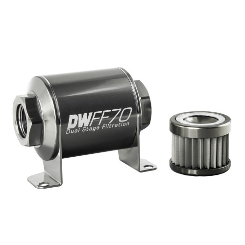 DeatschWerks Stainless Steel 10AN 10 Micron Universal Inline Fuel Filter Housing Kit (70mm)