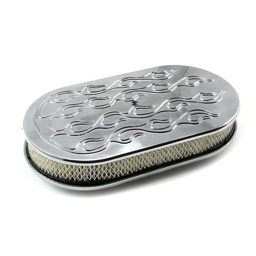 Speedmaster PCE104.1010.05 15" x 2" Oval Flamed Polished Aluminum Air Cleaner Kit
