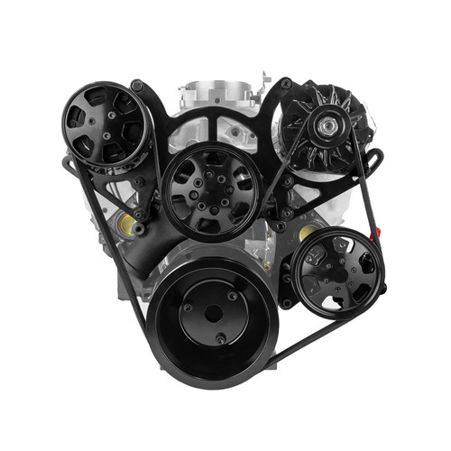 Speedmaster PCE415.1028.02 Chevy SBC 350 Aluminum Complete Serpentine Belt Drive System Kit - Black