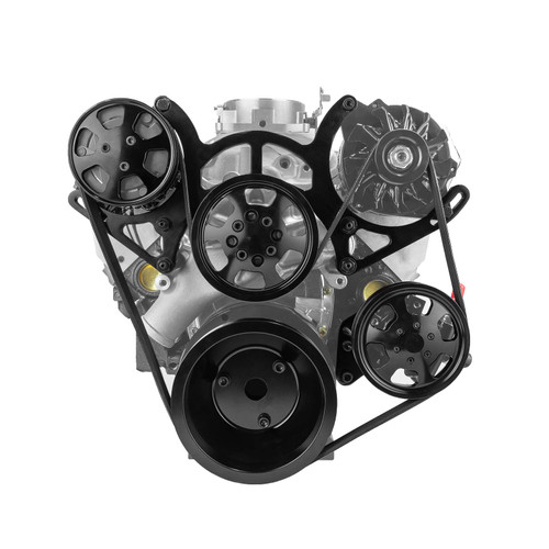 Speedmaster PCE415.1021.02 Chevy SBC 350 Aluminum Complete Serpentine Engine Pulley Kit - Black