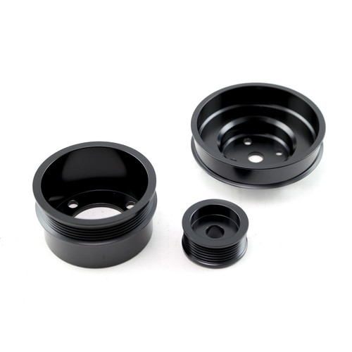 Speedmaster PCE415.1022 1979-1993 Ford 5.0L Steel Serpentine 20% Underdrive Pulley Set Black
