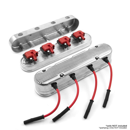 Speedmaster PCE314.1249.01 Chevy LS 2pc Finned Vintage Hidden Coil Aluminum Valve Cover - Polished