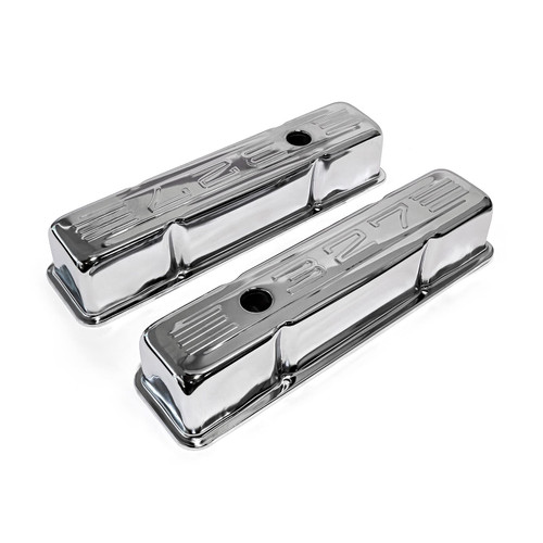 Speedmaster PCE314.1002.02 Chevy SBC 350 Chrome '327 Stamped' Steel Valve Covers Tall Baffled