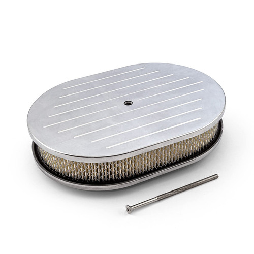 Speedmaster PCE104.1005.02 12" x 2" Oval Ball Milled Polished Aluminum Air Cleaner Kit