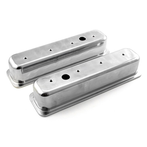Speedmaster PCE314.1075.01 Chevy SBC 350 Center Bolt Polished Aluminum Tall Valve Covers w/ Hole